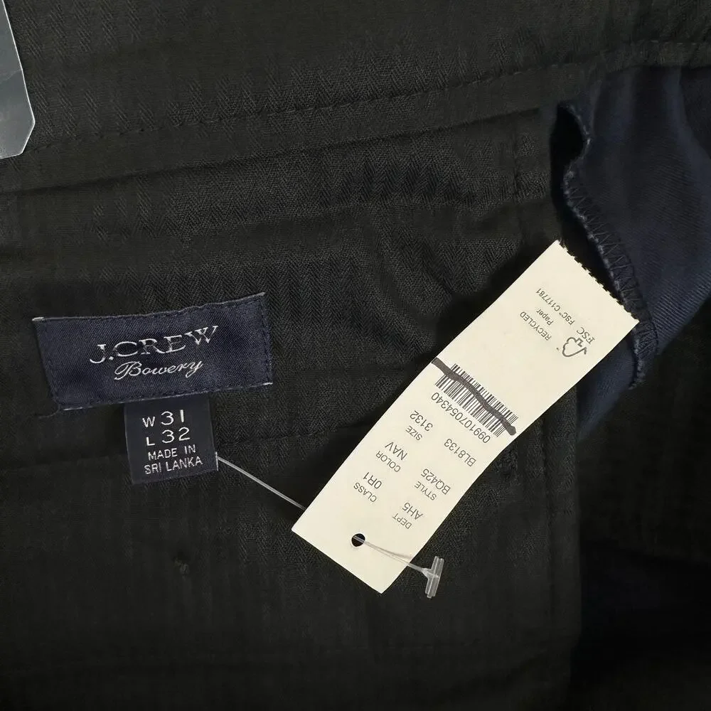 J.Crew Bowery Dress Pant Stretch Chino Cotton Navy Slim Mens W 31 L 32 NWT